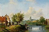 Charles Henri Joseph Leickert Figures near a waterside inn painting